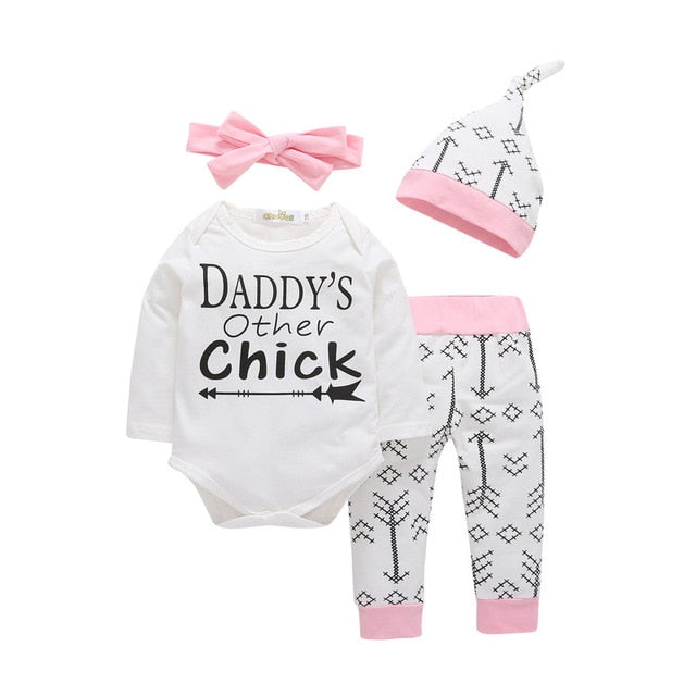Newborn Infant Baby Girl Clothes Sets Unicorn Pegasus Star Castle Tops+Pants+Hat+Headband 4PCS Infant Baby Girl Clothing Outfits