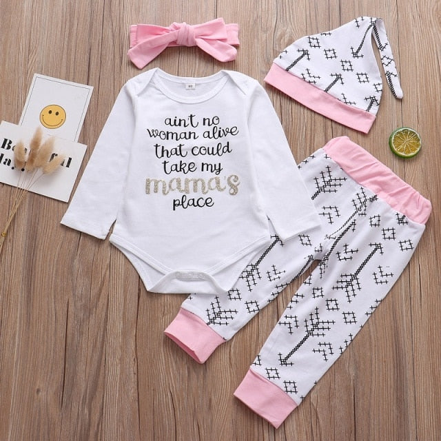 Newborn Infant Baby Girl Clothes Sets Unicorn Pegasus Star Castle Tops+Pants+Hat+Headband 4PCS Infant Baby Girl Clothing Outfits