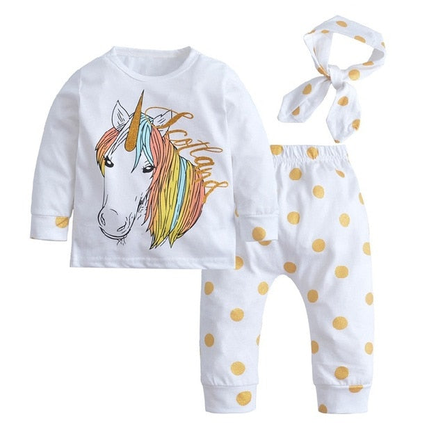 Newborn Infant Baby Girl Clothes Sets Unicorn Pegasus Star Castle Tops+Pants+Hat+Headband 4PCS Infant Baby Girl Clothing Outfits