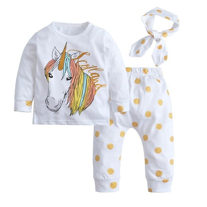 Newborn Infant Baby Girl Clothes Sets Unicorn Pegasus Star Castle Tops+Pants+Hat+Headband 4PCS Infant Baby Girl Clothing Outfits
